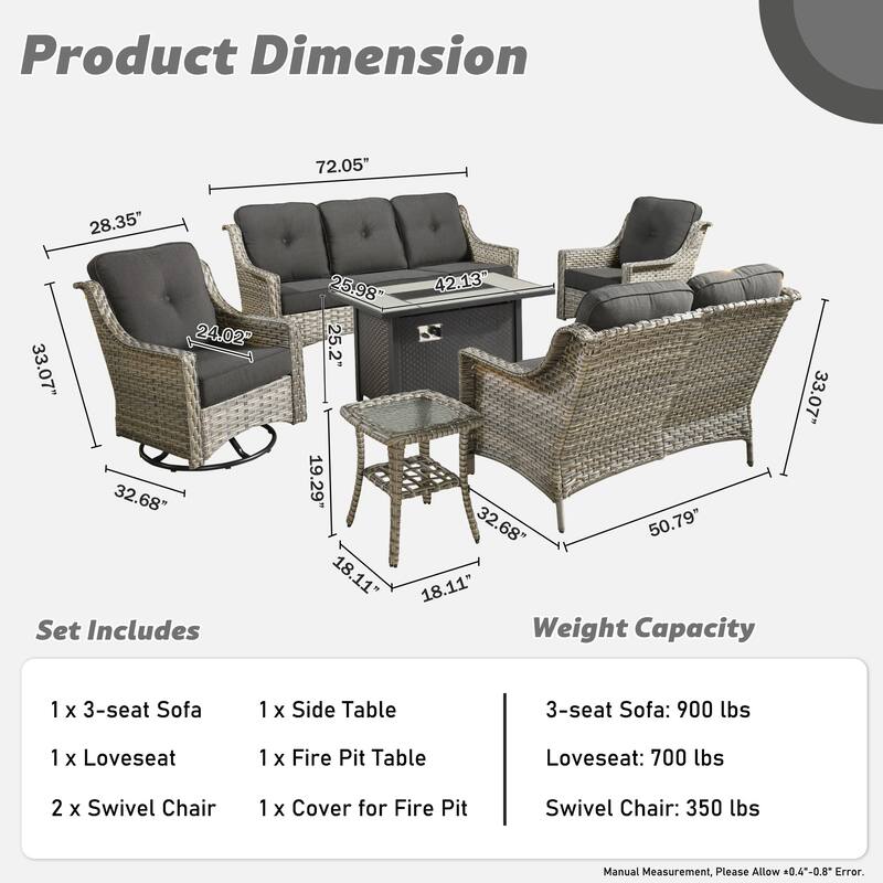 XIZZI Outdoor Wicker Patio Furniture Conversation Set with Fire Table