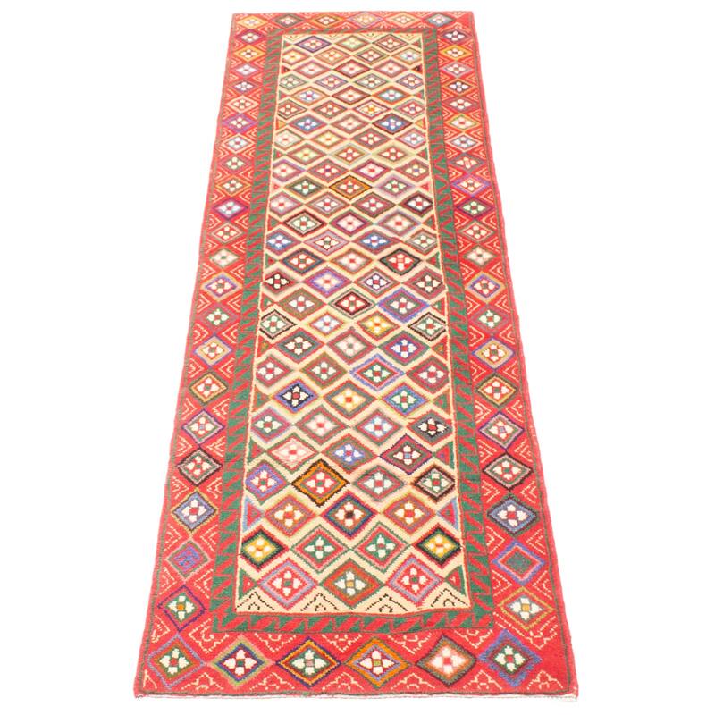 ECARPETGALLERY Hand-knotted Afghan Beige Wool Rug - 2'8 x 9'11