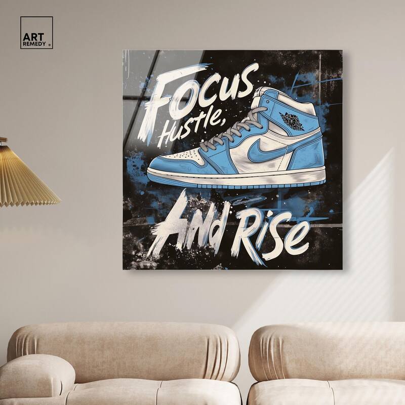 Hustle and Rise Sneaker Acrylic by Art Remedy, Ready to Hang