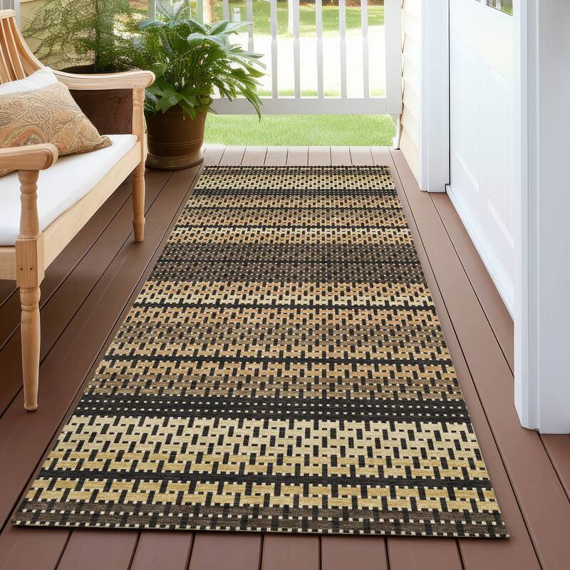Machine Washable Indoor/ Outdoor Boho Stripe Chantille Rug - Gold - 2'3" x 7'6"