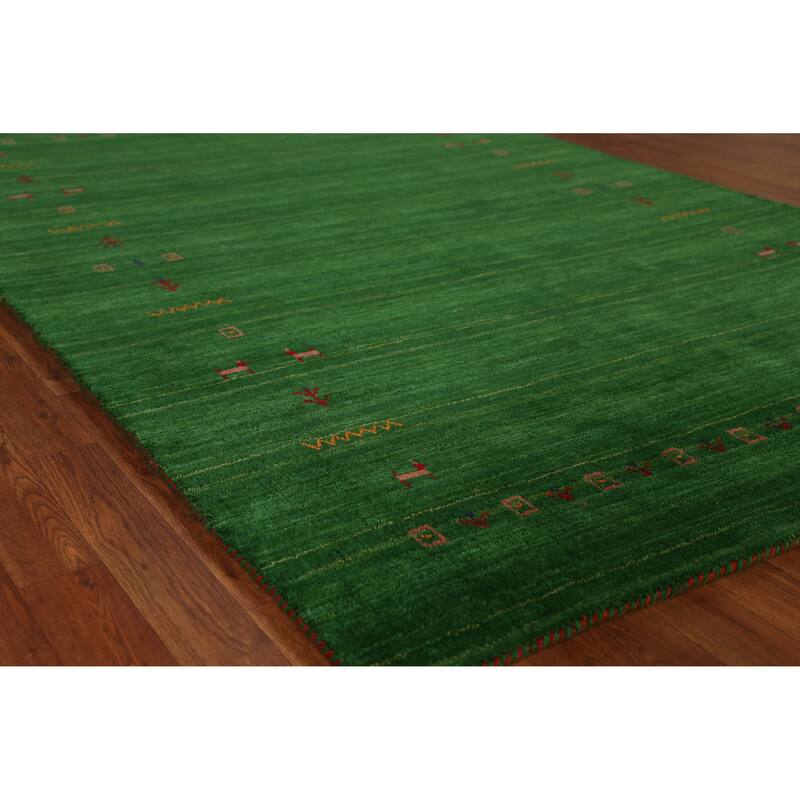 Green Gabbeh Indian Rug Handmade Wool Carpet - 5'1" x 7'8" - 5'1" x 7'8" - Green