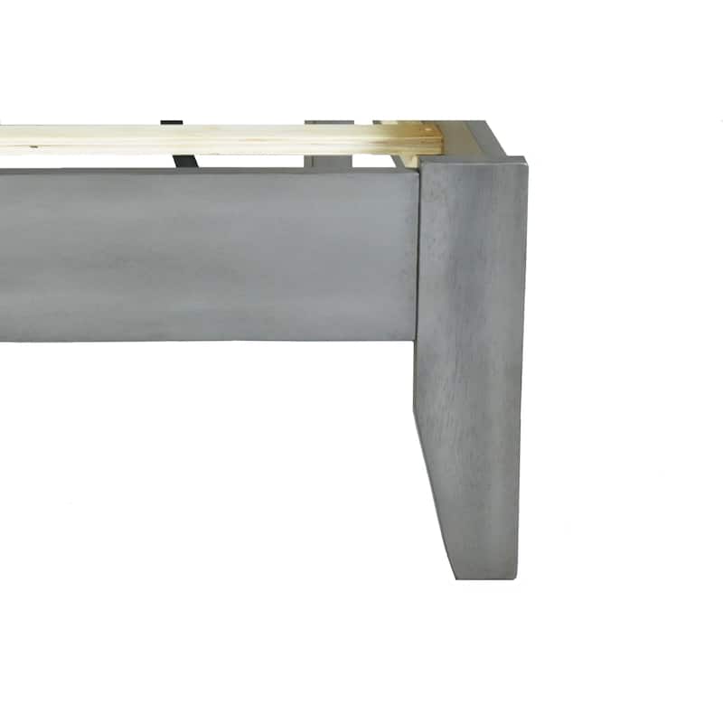 Solid Wood Platform King Bed with Upholstered Headboard, Mid-Century Modern Design