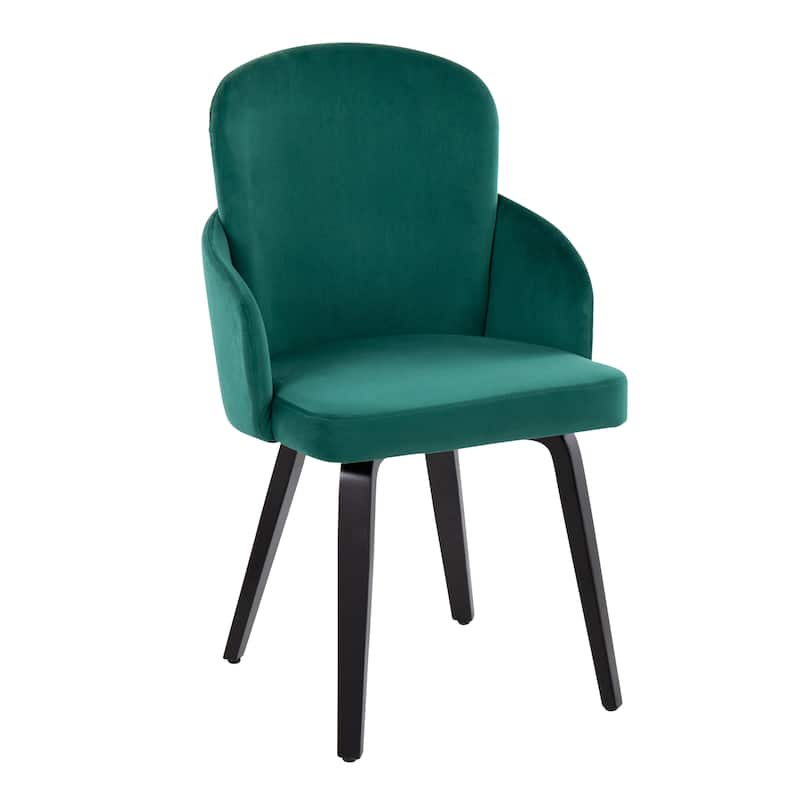Silver Orchid Dahlia Dining Chair with Wood Legs (Set of 2) - Green Velvet