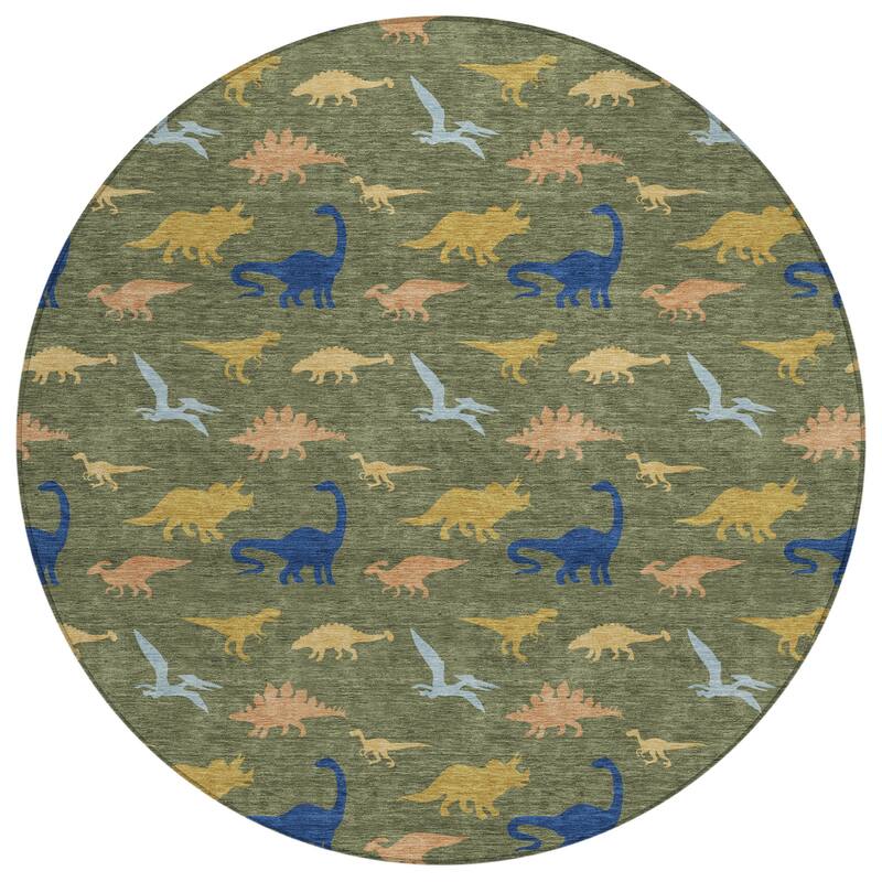 Machine Washable Indoor/ Outdoor Modern Dinosaur Chantille Rug
