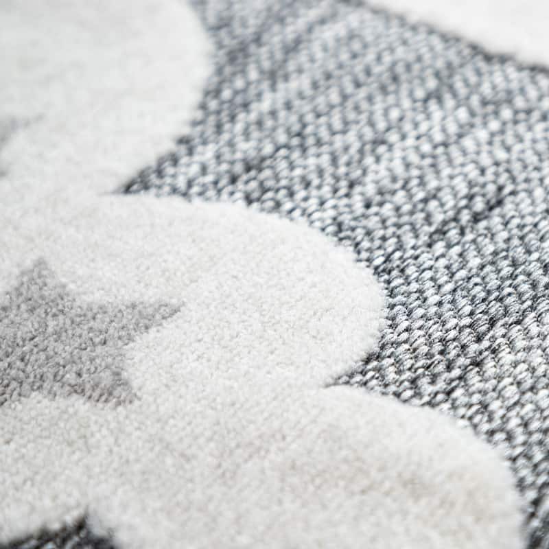 Round Kids Rug Cuddly Moon and Stars Motif Indoor & Outdoor