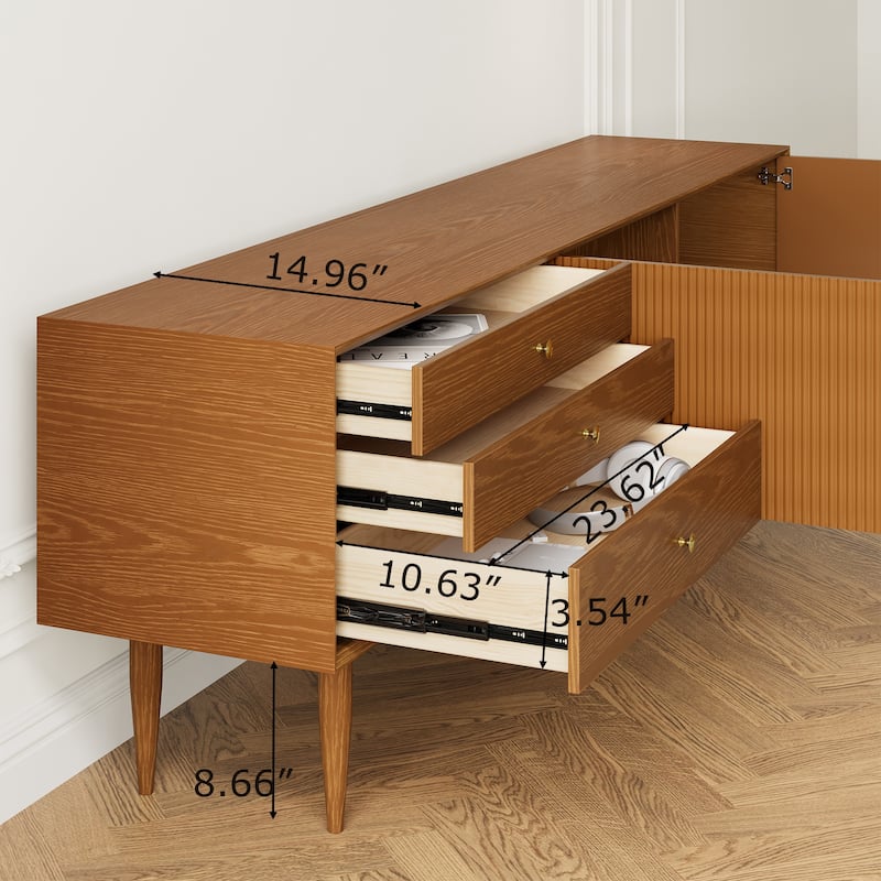 71" Mid Century Wood TV Stands,Brown,Not Assembled Need