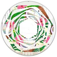 Designart 'Tropical Cooconut and Jungle Flowers' Printed Modern Round ...