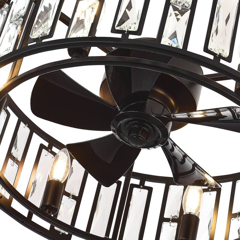20-In Black Caged Crystal Ceiling Fan with Lights and Remote,5 ABS Blades, 6 Light E12 Base,Reversible DC 6-Speed Indoor Fan