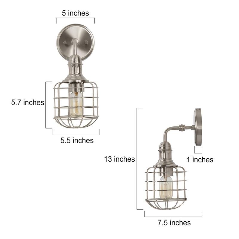 Modern Industrial 1-Light Nickel Wall Sconce Cage Vanity Light - 7.5" W x 13" H