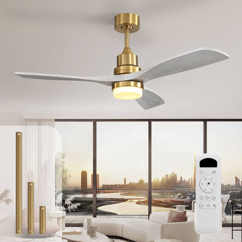 48 Inch Wood Ceiling Fan with Light and Remote/Smart App Control, Dimmable Lights Included - 52-Remote Control - Gold with Grey Blades