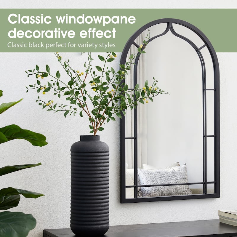Glitzhome 33"H Modern Arched Black Metal Decorative Wall Mirror Bathroom Living Room - 33"