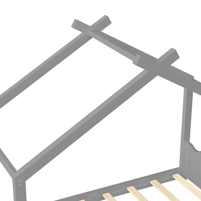 Queen/Full/Twin Solid Wood House Floor Bed, No Box Spring Needed