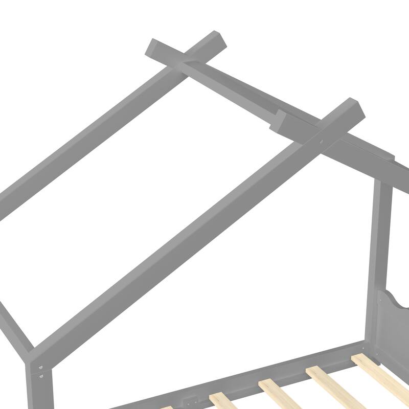 Roomfitters House Floor Bed with Support Slats, Solid Wood Open Frame Design