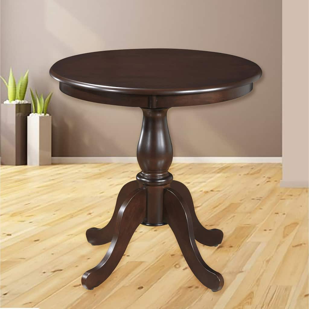 Round Pedestal Dining Table with Carved Feet - 30" - Espresso Brown