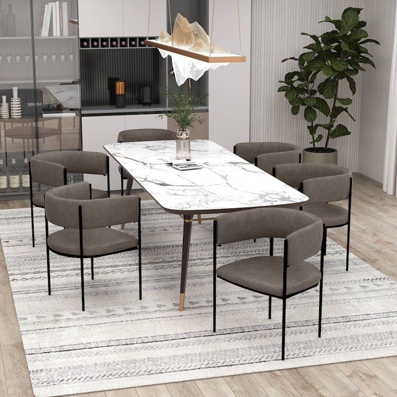 Dining Chair in Leather with Open-Back and Powder Coated Iron Legs Set of 4