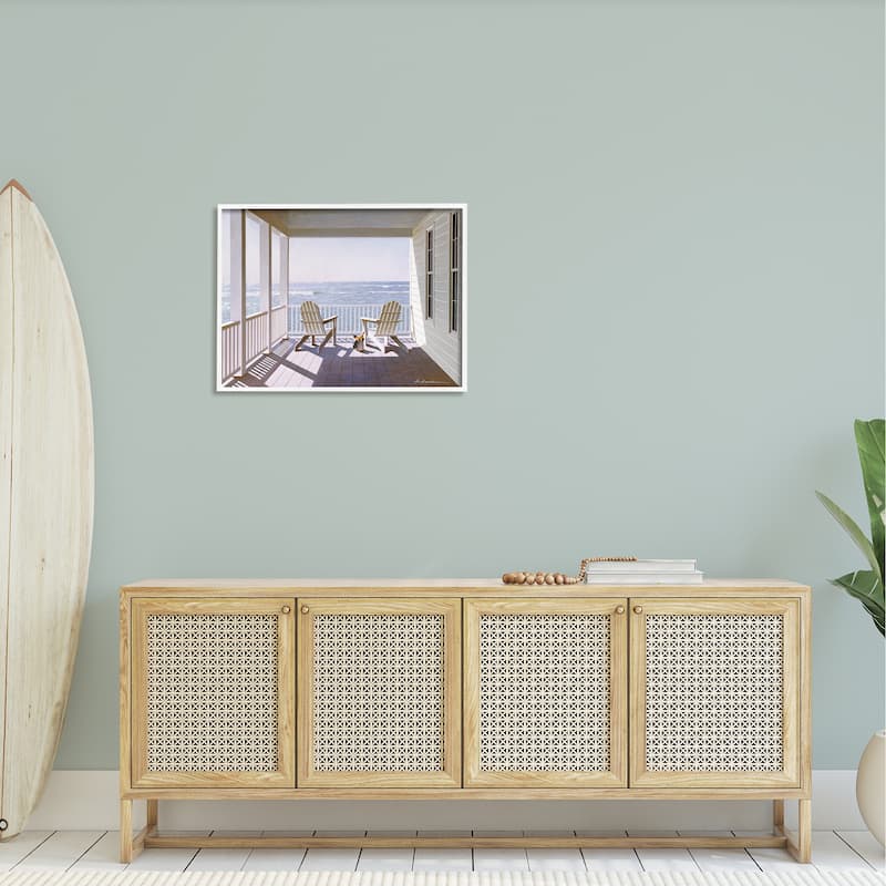 Stupell Porch Chairs Overlooking the Tide Realistic Painting Framed Giclee Texturized Art by Zhen-Huan Lu