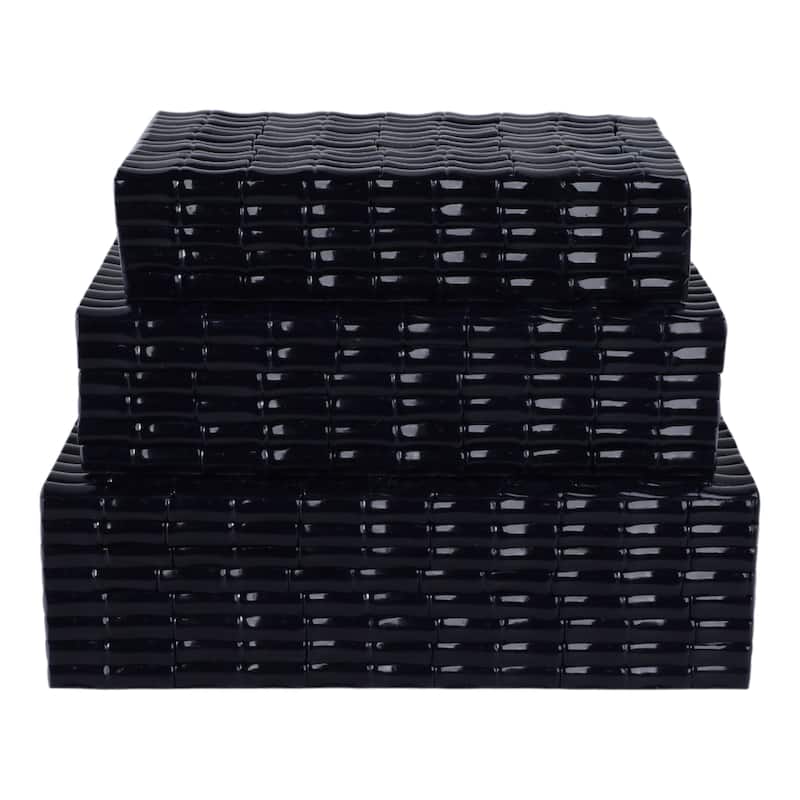 Resin Wood Storage Boxes Textured Design (Set of 3) - 3/4" Blue - 12" x 8" x 4"