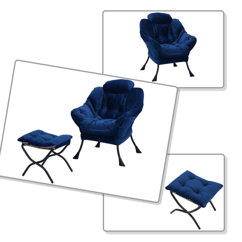 Modern Stylish Fabric Upholstered Accent Leisure Chair with an Ottoman