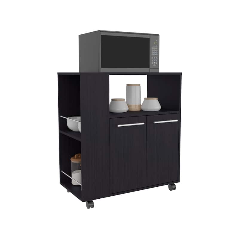 Kitchen Cart, 2 Doors, 3 Shelves, 4 Wheels - Black