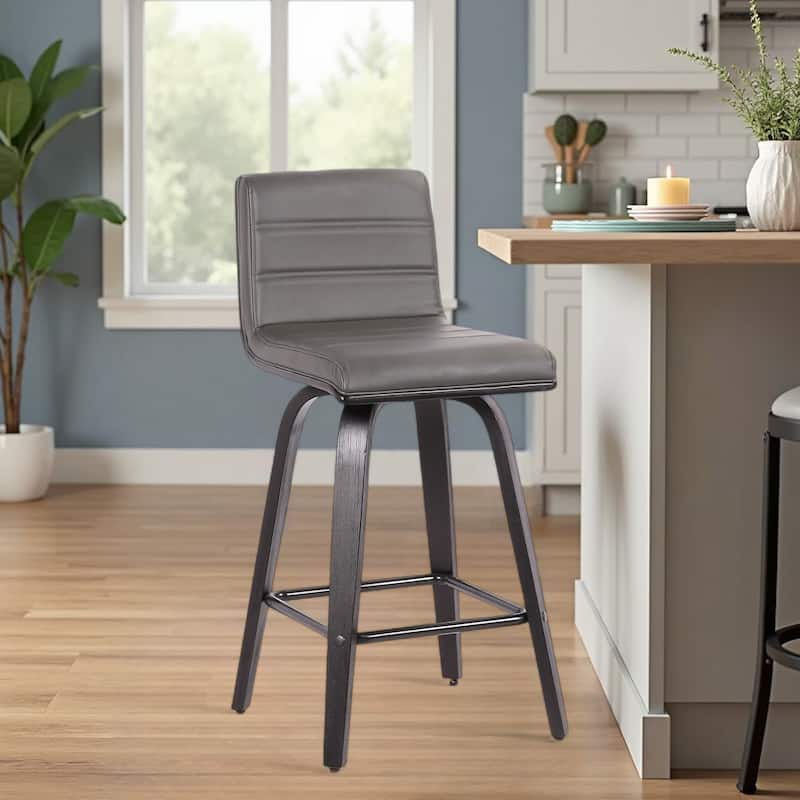 HomeRoots 26" Gray and Black Fabric and Iron Low Back Counter Height Swivel Bar Chair - Counter Height - Single - Gray
