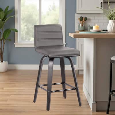 HomeRoots 26" Gray and Black Fabric and Iron Low Back Counter Height Swivel Bar Chair