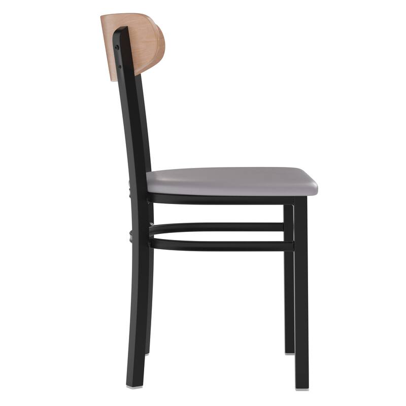 Commercial Metal Dining Chair with Wood Seat and Boomerang Back