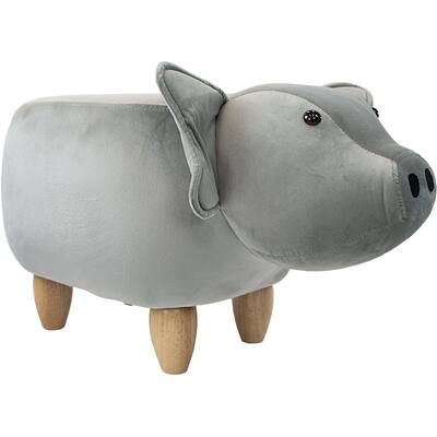 Critter Sitters 15-In. Seat Gray Pig Shape Ottoman Furniture, Nursery, Bedroom, Playroom, Living Room Decor