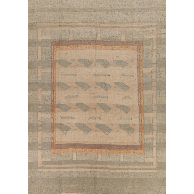 Hand Woven Oriental 100% Jute Carpet Southwestern Modern Beige & Ivories Kilim Area Rug - 11' 8'' X 9' 3''