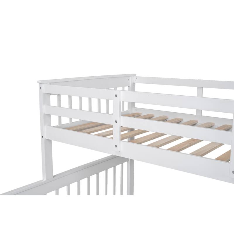 Twin-Over-Full Bunk Bed with Twin size Trundle, Storage and Guard Rail for Bedroom, Dorm, for Adults, White