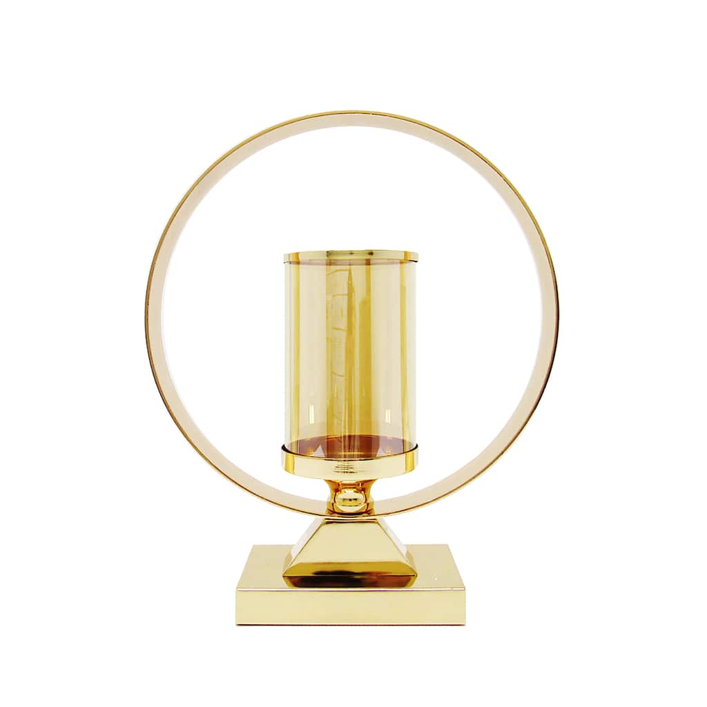 Gold Round Circle Ring Hurricane Candle Holder Centerpiece