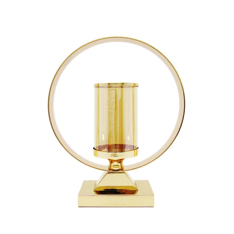Gold Round Circle Ring Hurricane Candle Holder Centerpiece