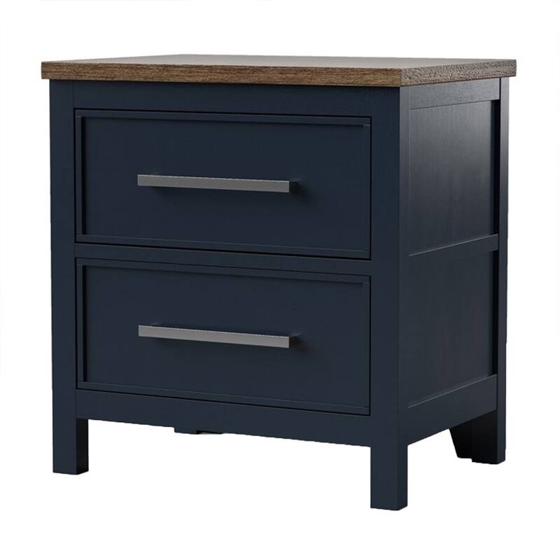 Tela Nightstand, 2 Drawers, Metal Handles, 25 Inch Blue Solid Pinewood