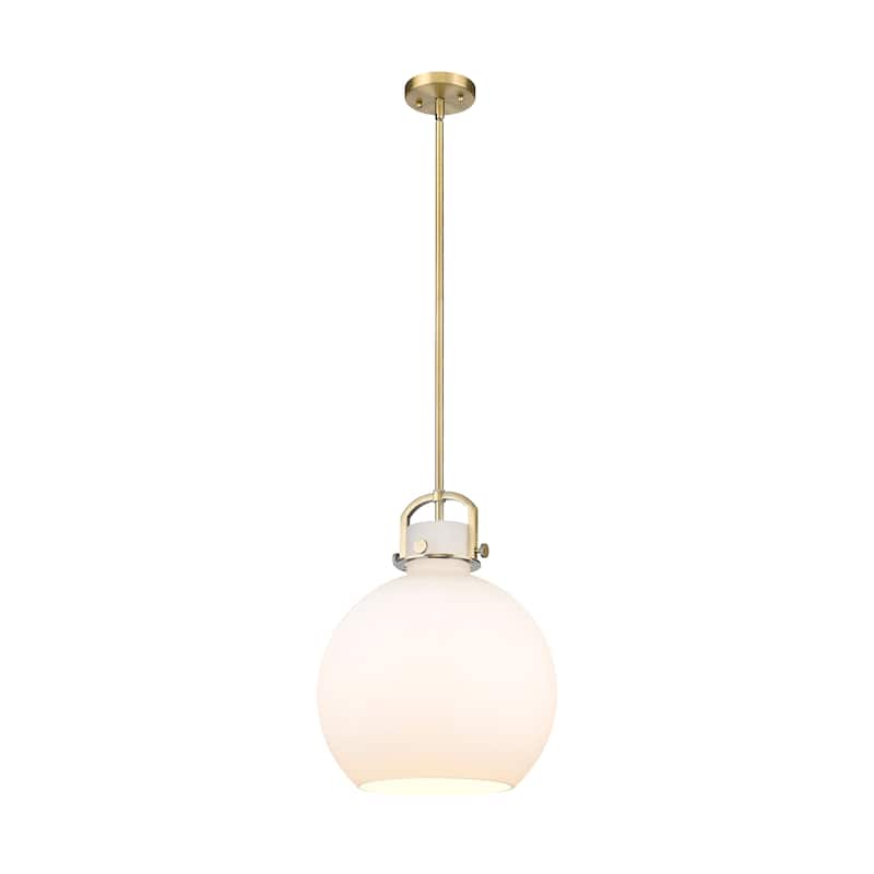 Innovations Lighting Newton Sphere - 1 Light 14" Stem Hung Pendant - Brushed Brass/Matte White
