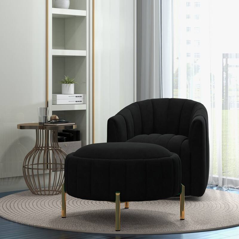 SEYNAR Contemporary Tufted Velvet Swivel Club Chair with Ottoman Set