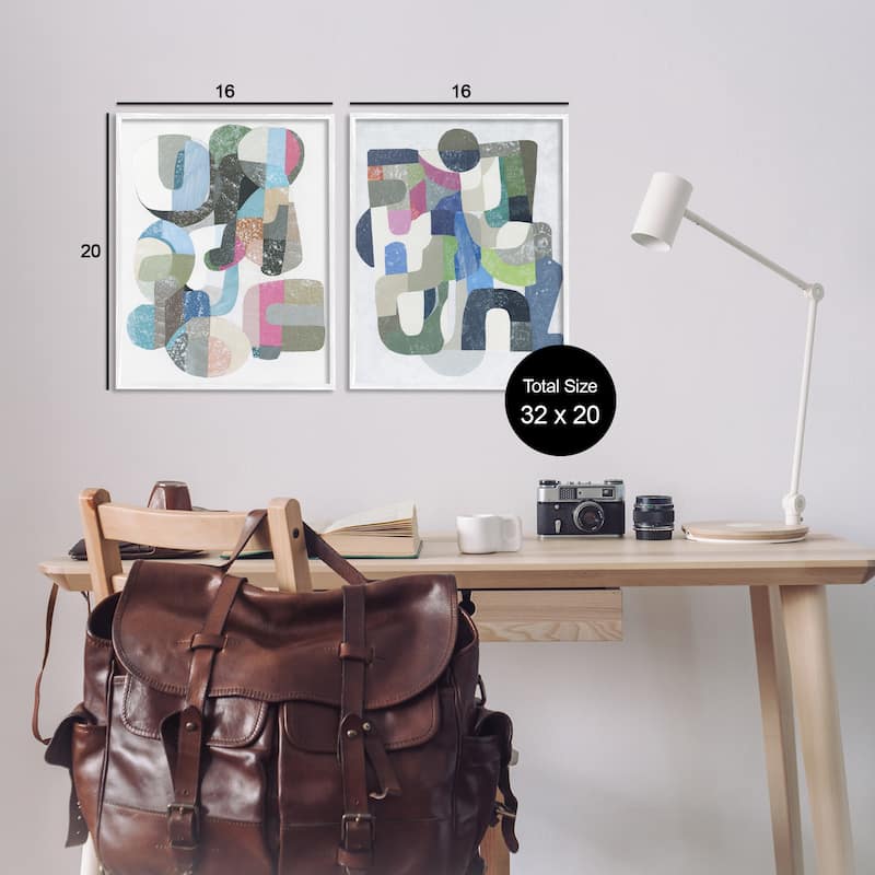 Stupell Retro Pastel Geometrics Framed Giclee Art Design By Coco Good (Set of 2)