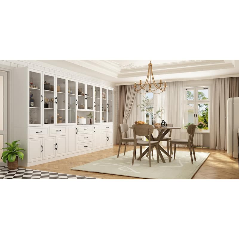 78.7"Modular White Curio Bookcase Cabinet w/Glass Doors Buffet Display