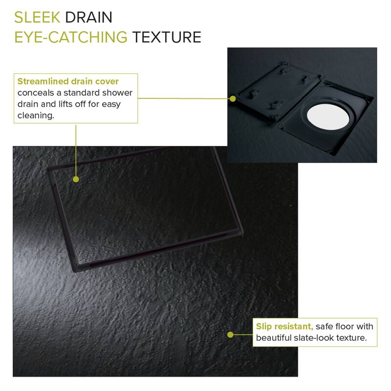 Transolid FZS6040C-09 60-in L x 39.4-in W Zero Threshold Center Drain Shower Base, Black - 60-in L x 39.4-in W