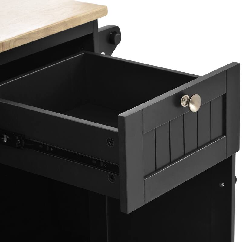 Kitchen Island with Solid Wood Desktop, Kitchen Island Cart on Locking Wheels, Rolling Island Cart with Cabinets & Drawers