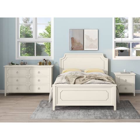 3Pcs Solid Rubber Wood Platform Bed with Nightstand and Dresser
