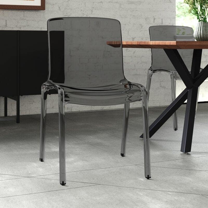 Stackable Acrylic Minimalist Plastic Dining Chair Modern Full Back Transparent Accent Side Chair for Dining Room & Kitchen
