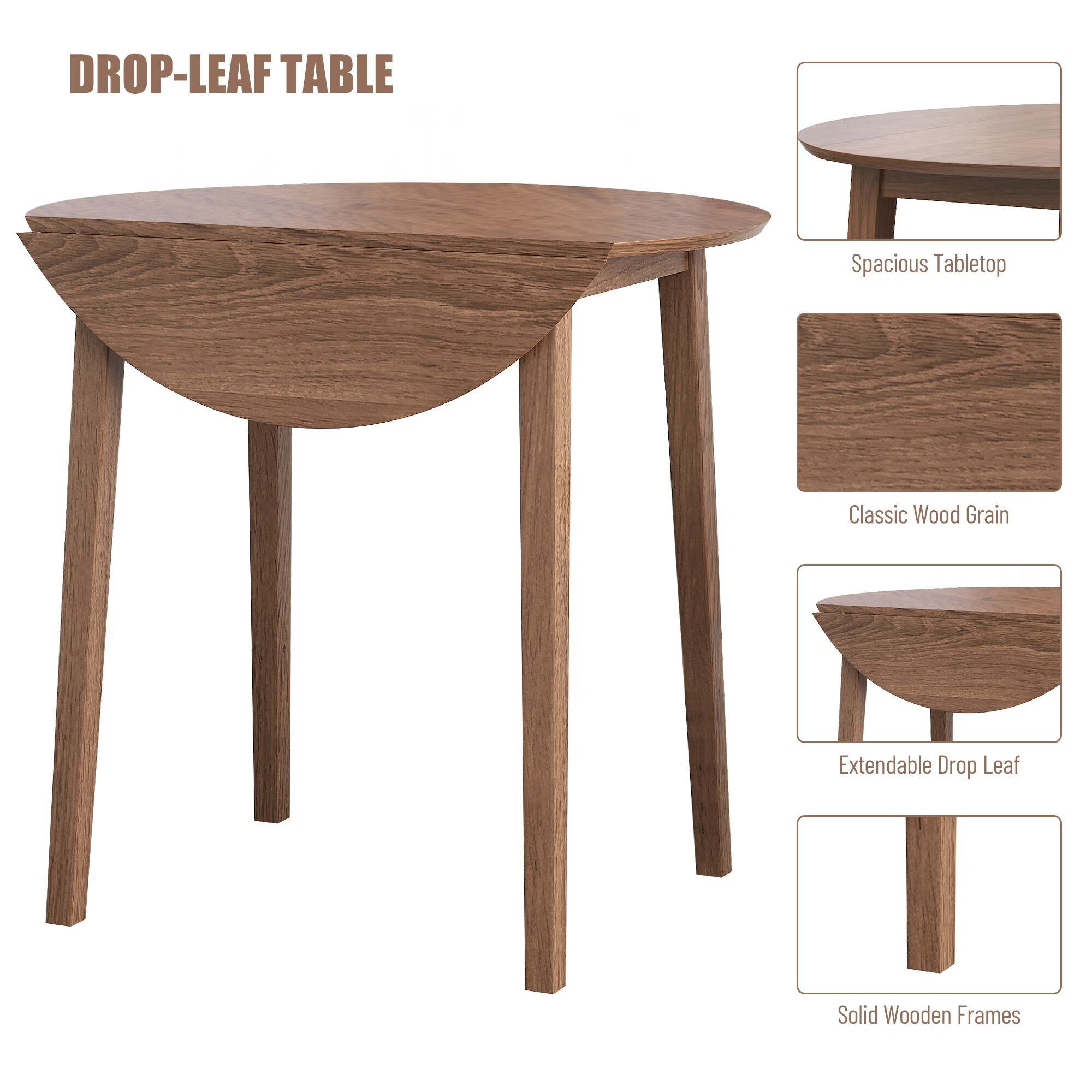 Retro Round Counter Height Drop-Leaf Table and Upholstered
