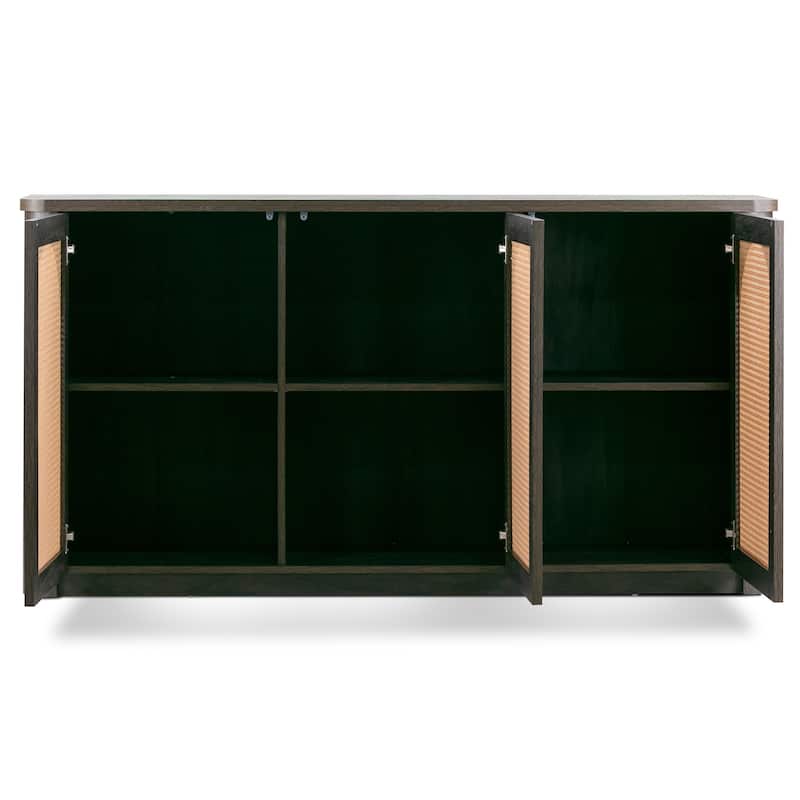 Bistra Brown Three Door Walnut Wood Sideboard with Rattan Doors