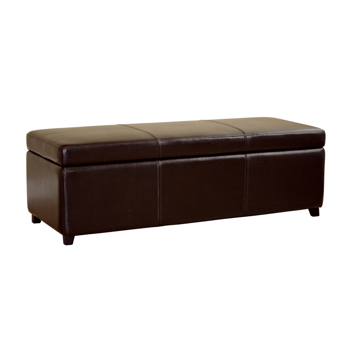 Julian Dark Brown Leather Storage Bench Ottoman W Stitching Overstock 20522745