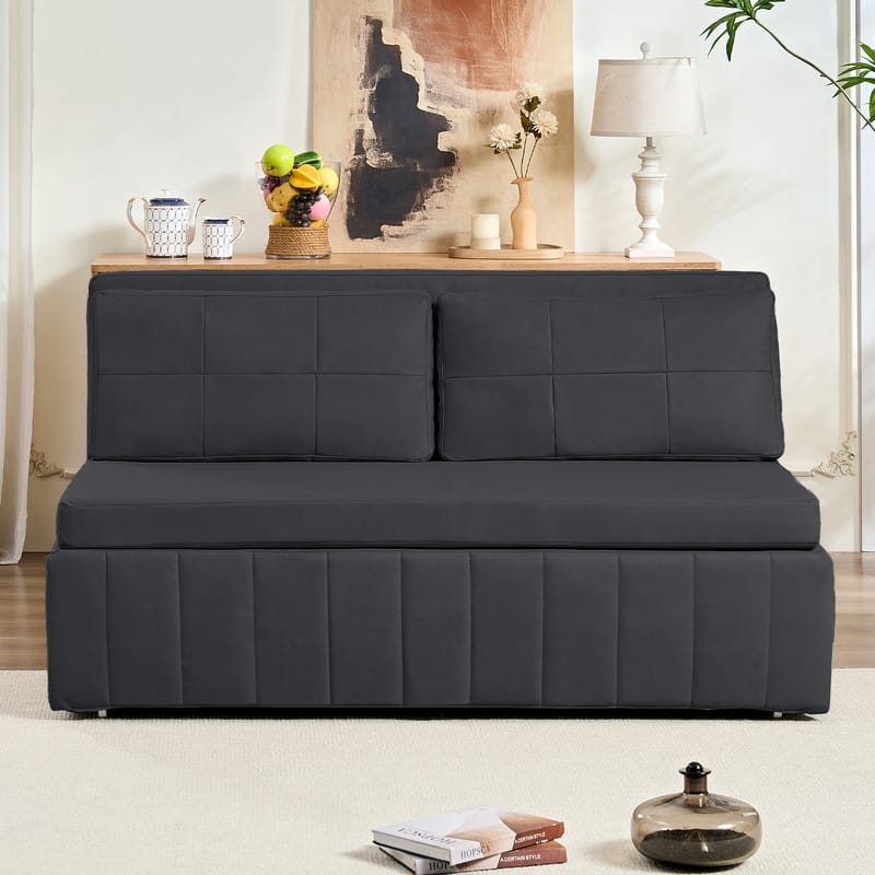 Mixoy Modern 62''Pull Out Sofa Bed,3-in-1 Pull Out Leathaire Fabric Sleeper Sofa Couch,Chaise Lounge,living room furniture
