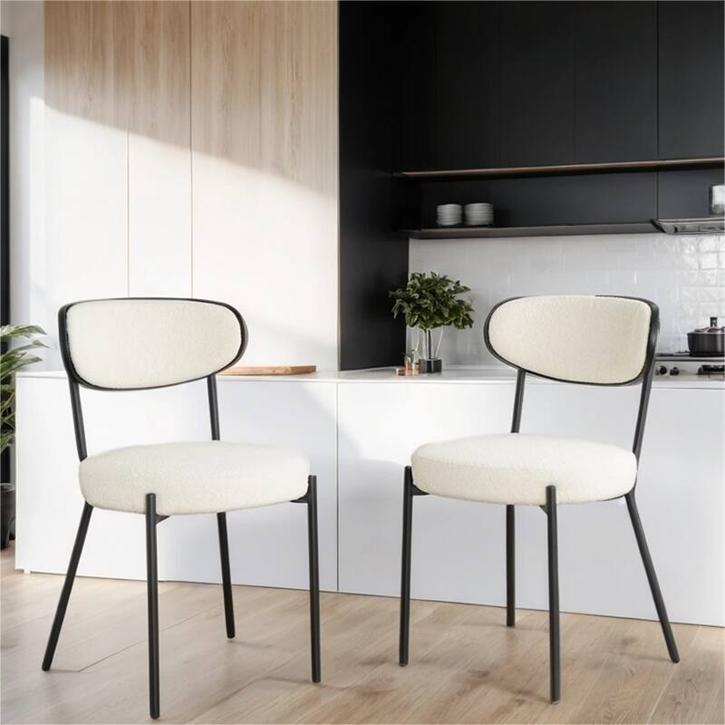 Modern Kitchen Dining Chair with Back and Metal Legs(Set of 2) - Beige