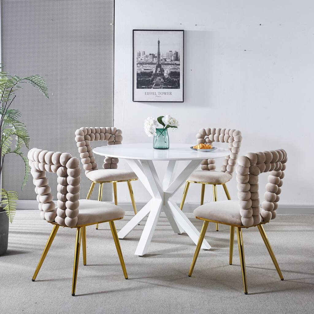 Set of 4 Upholstered Fabric Dining Chairs with Stainless Steel Legs