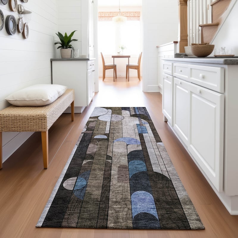 Premium Washable Super Soft Contemporary Deco Mayfield Rug - Brown - 2'3" x 7'6"