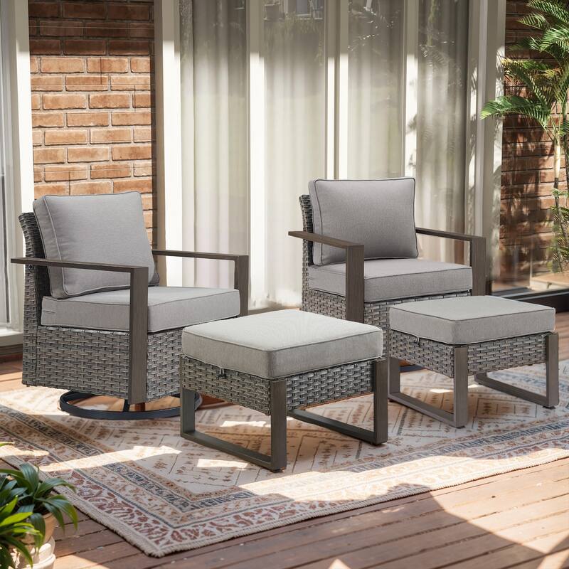 Gymojoy Patio Bistro Set with Rocking Chairs with Ottomans - Grey - Grey - Grey