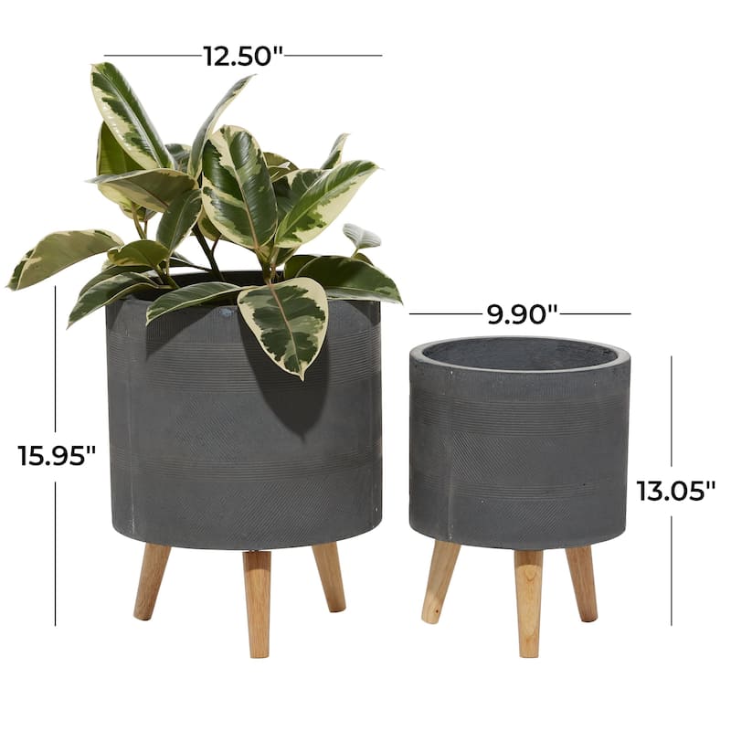 Magnesium Oxide Indoor Outdoor Planter with Wood Tripod Legs - Set of 2 White or Dark Gray - Roche River Decor