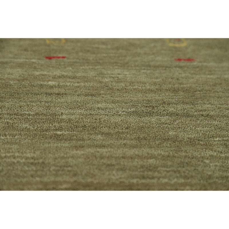 Green Tribal Gabbeh Indian Area Rug Hand-Knotted Wool Carpet - 5'0" x 7'8"